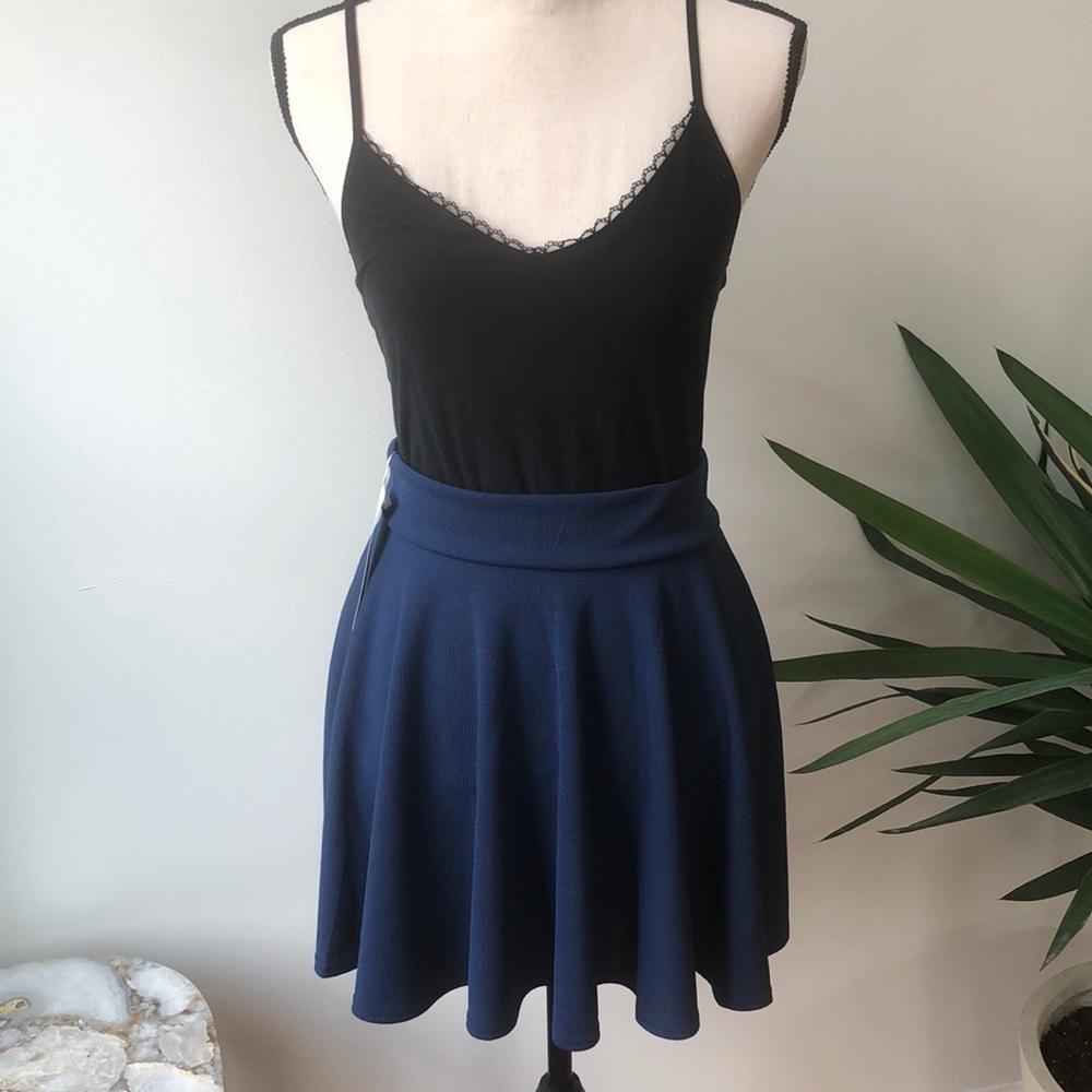 Navy Blue Skater Skirt with Elastic Waist